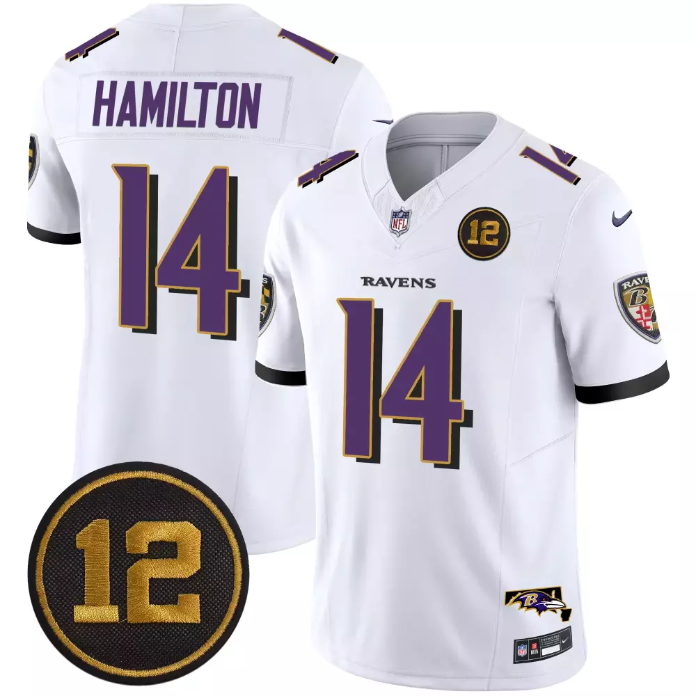 Kyle Hamilton 14 Ravens Jersey White 12 Men Standard Alternate Purple Black Gold