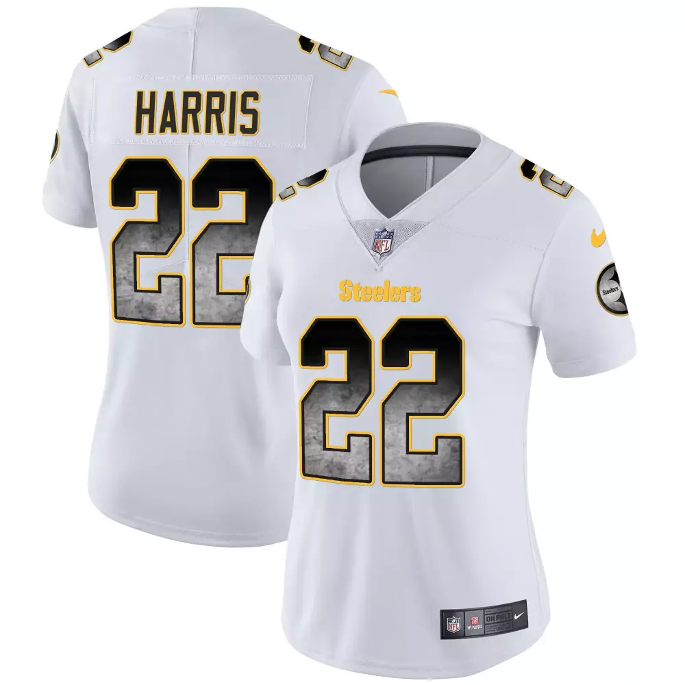 Najee Harris 22 Steelers Jersey White Women Authentic Split Design Yellow Black Gray