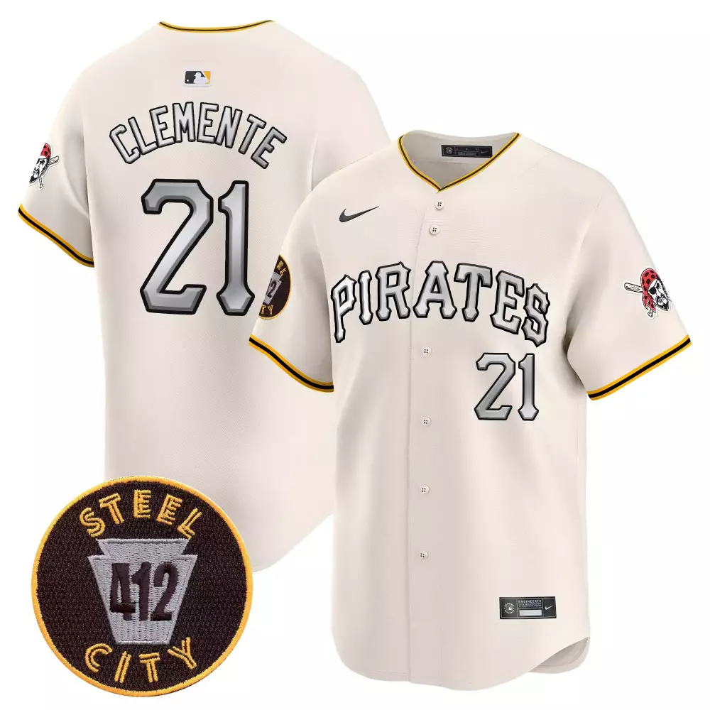 Roberto Clemente 21 Pirates Jersey Cream Steel City 412 Men Black Yellow Vapor Premier