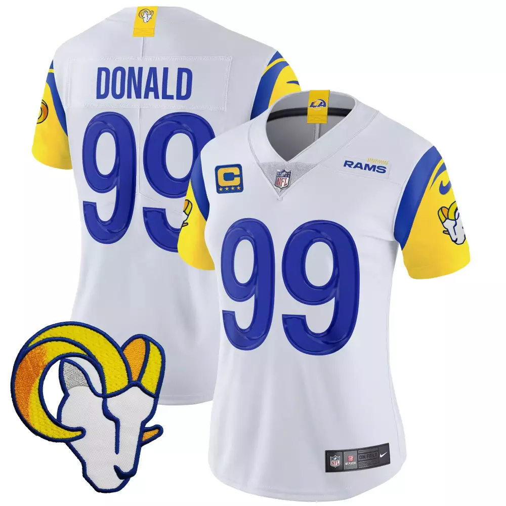 Aaron Donald 99 Rams Jersey White Women Blue Yellow Vapor Limited v2 All Stitched