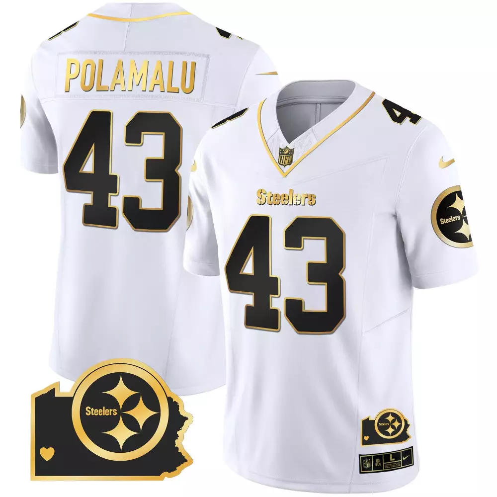 Troy Polamalu 43 Steelers Jersey White Men Alternate Black Gold Home Vapor All Stitched