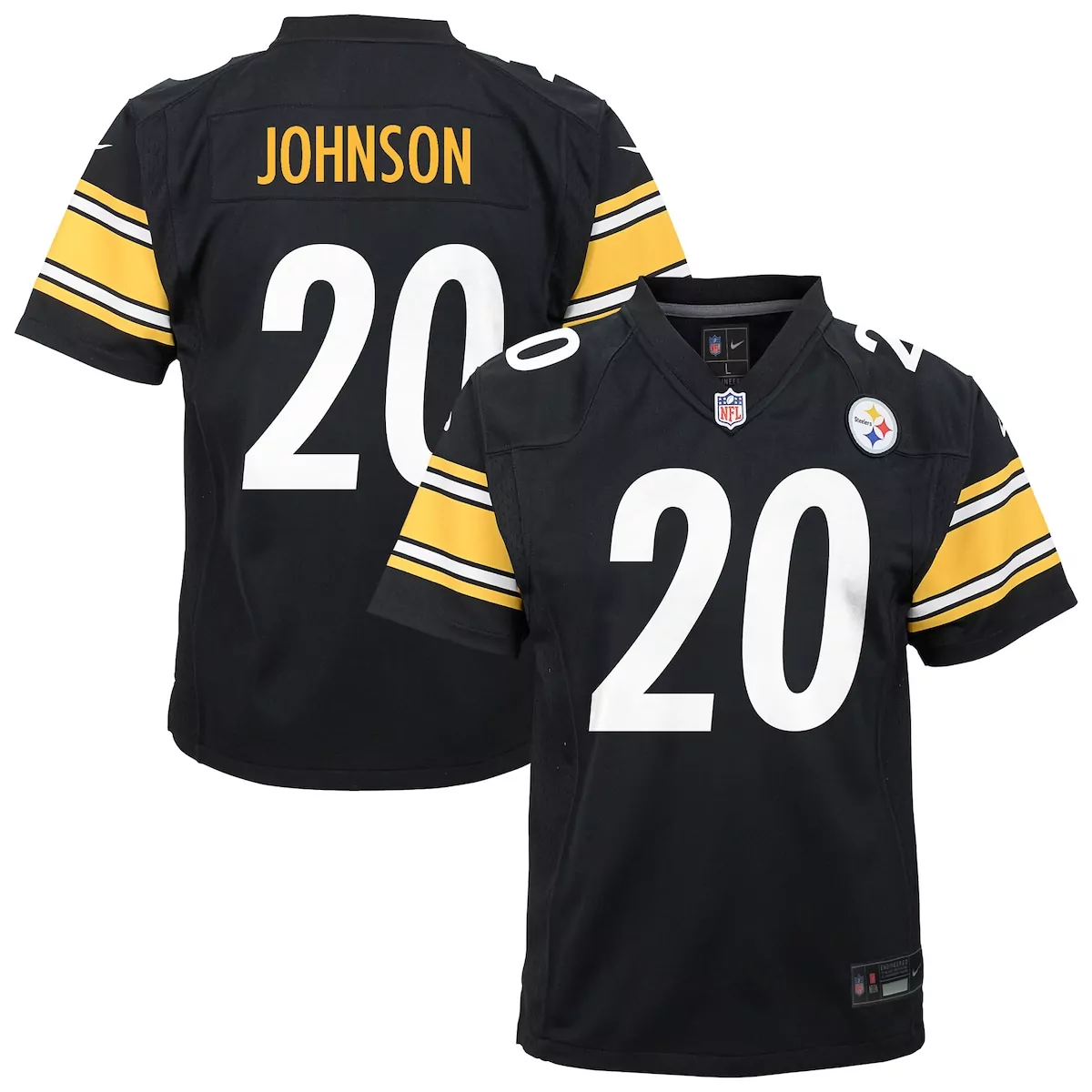 Kaleb Johnson 20 Jersey Black Pittsburgh Steelers Men Replica White Yellow Game