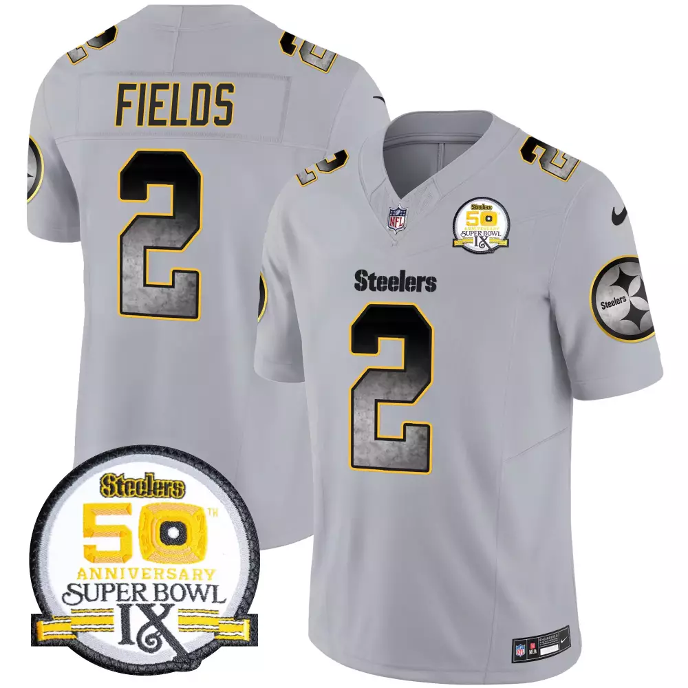 Justin Fields 2 Steelers Jersey Gray Men Alternate Black Yellow Anniversary Vapor