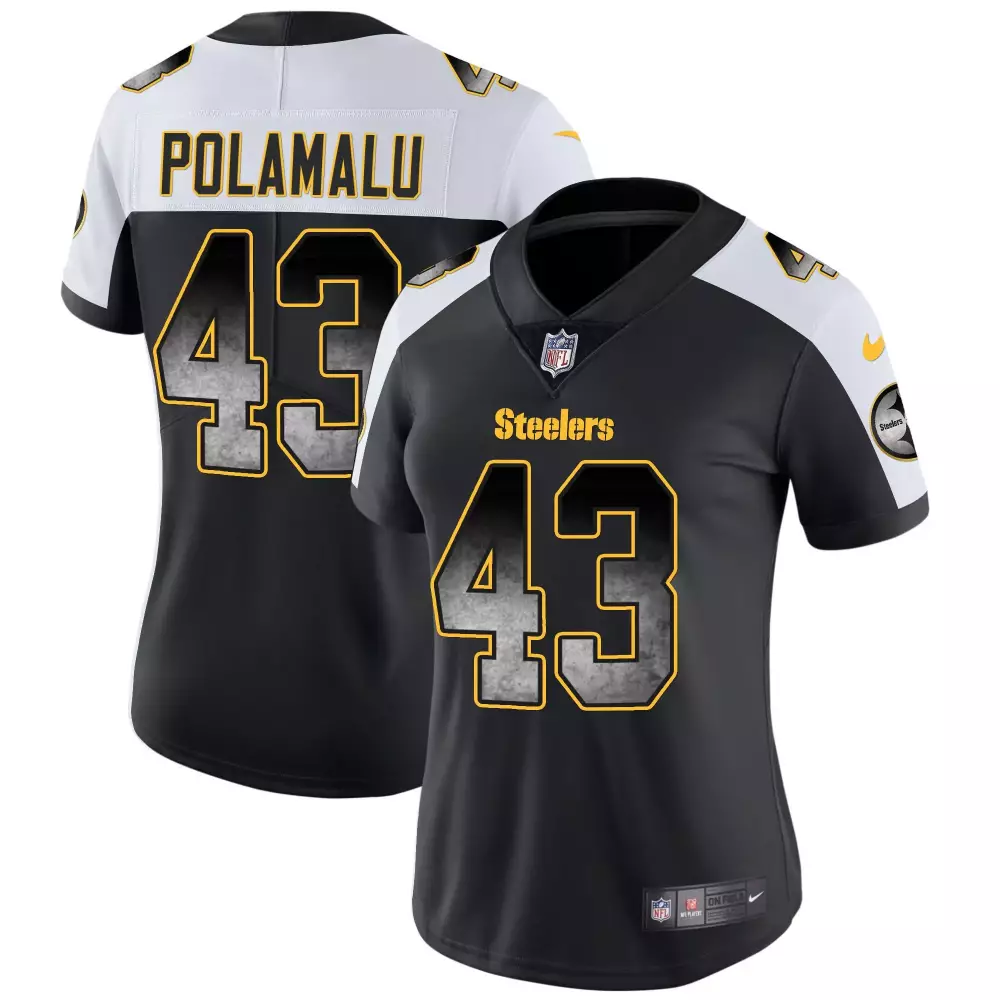 Troy Polamalu 43 Steelers Jersey Black Men Player White Yellow Alternate Vapor All