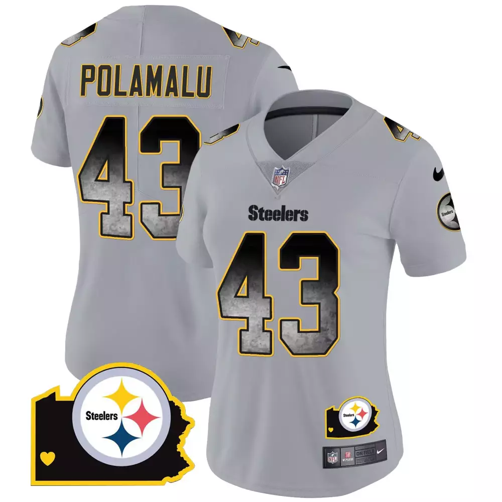 Troy Polamalu 43 Steelers Jersey Gray Men Black Gold Home Vapor All Stitched