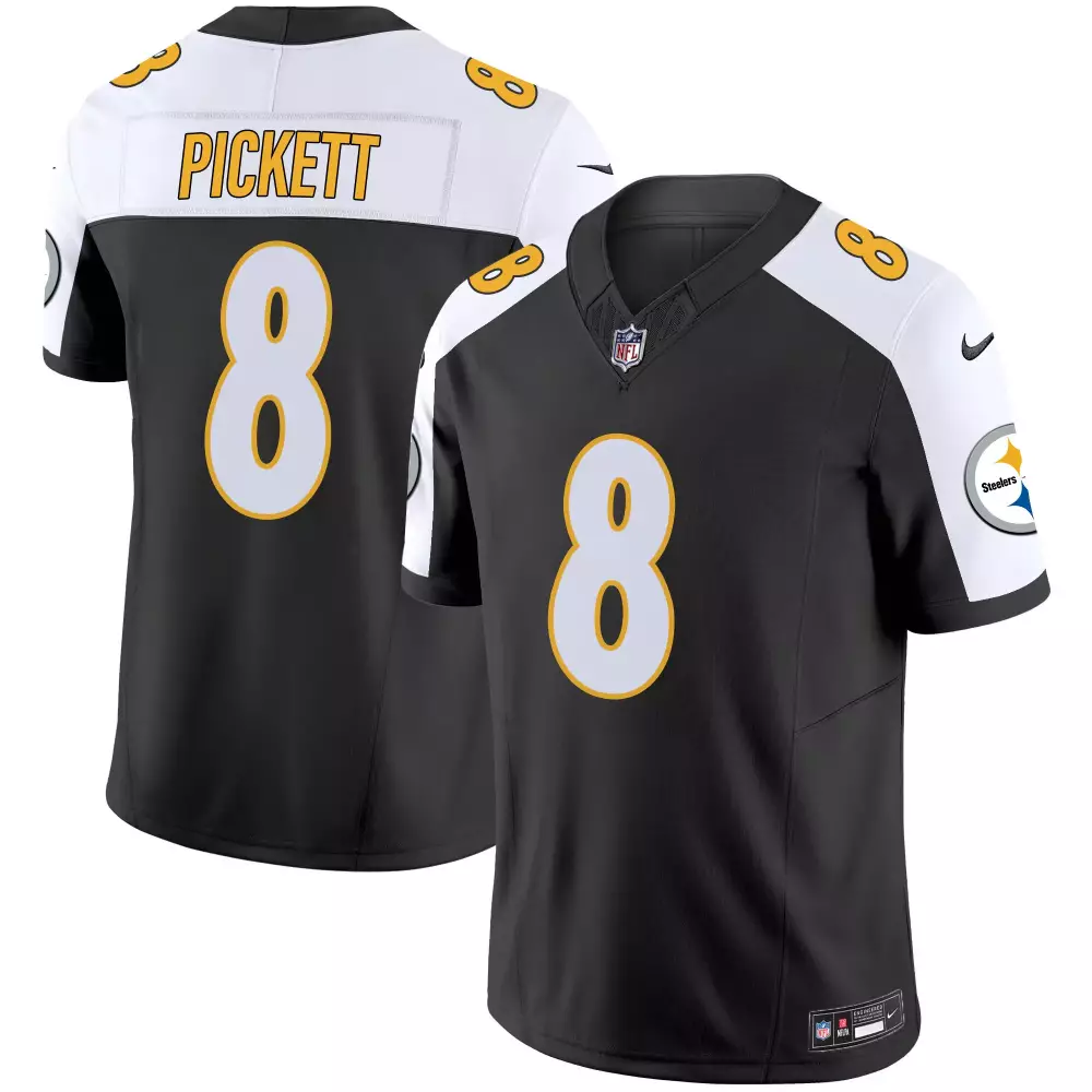 Kenny Pickett 8 Steelers Jersey Black Men Alternate White Yellow Vapor Limited v2