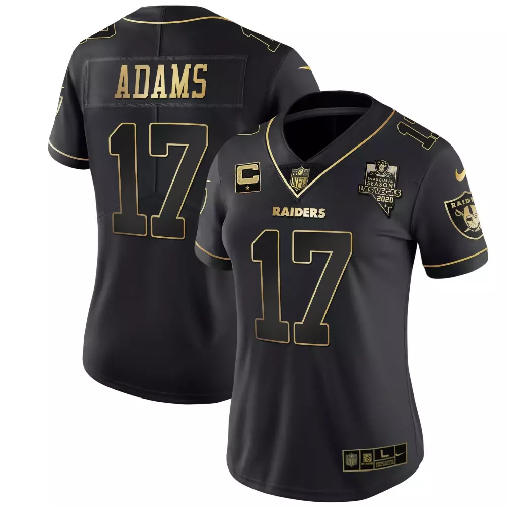 Davante Adams 17 Raiders Jersey Black Women Player Gold All Stitched
