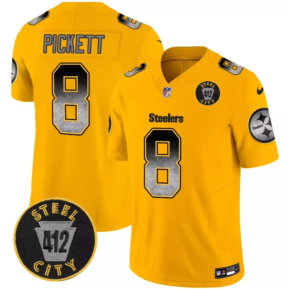 Kenny Pickett 8 Steelers Jersey Yellow Steel City 412 Men Player Black Gray Vapor