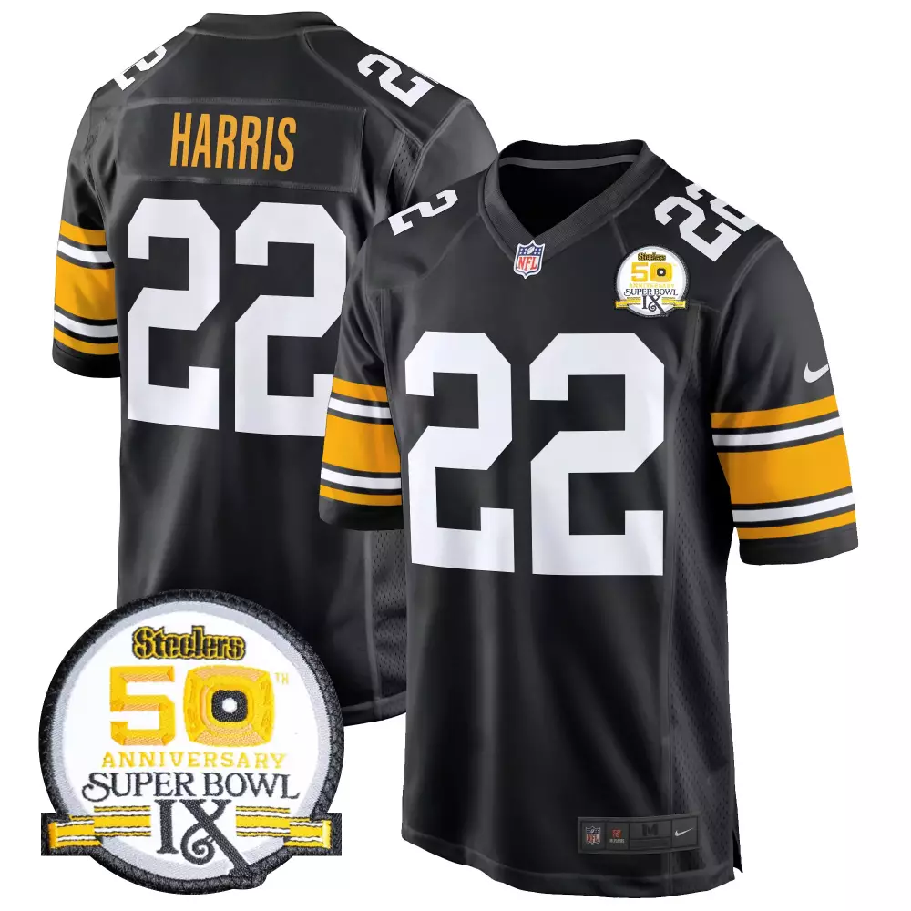 Najee Harris 22 Jersey Black Super Bowl Ix 50th Anniversary Pittsburgh Steelers Men