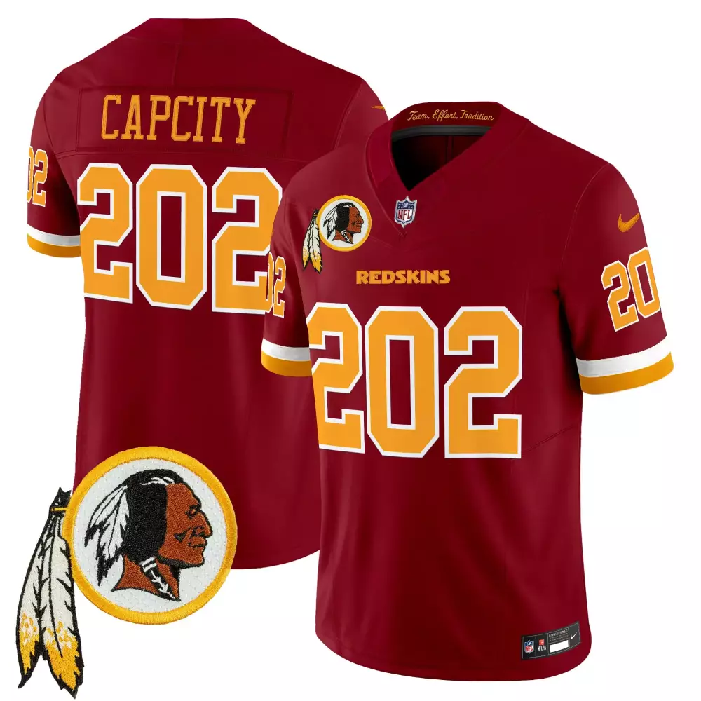 Capcity Redskins Jersey Maroon Native American Head Men Gold Stitched Vapor Limited