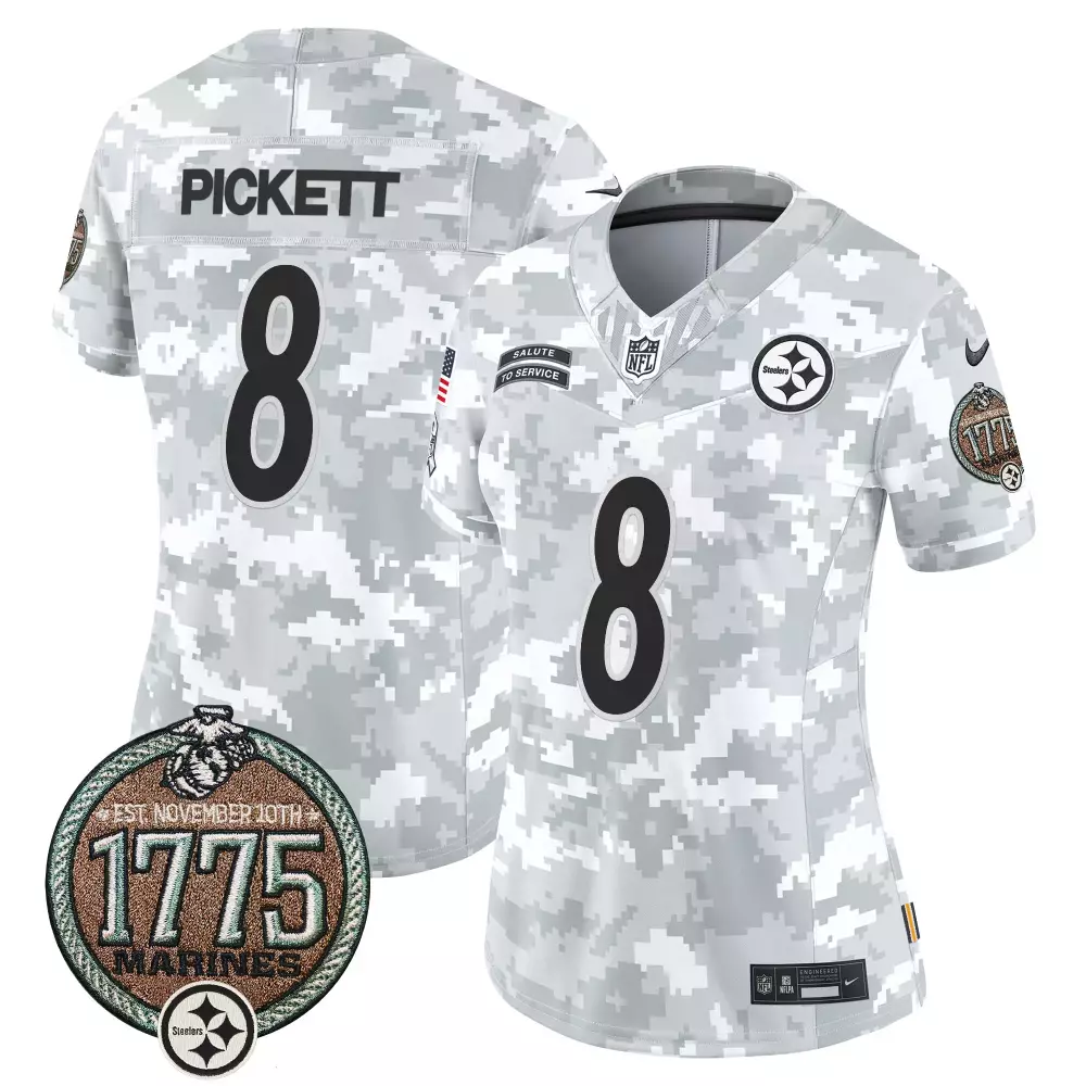 Kenny Pickett 8 Steelers Jersey White Salute To Service Us Flag 1775 Marines Men