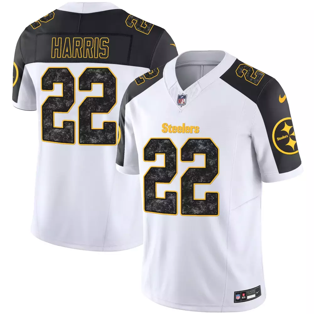Najee Harris 22 Steelers Jersey White Men Standard Alternate Black Yellow Vapor Limited