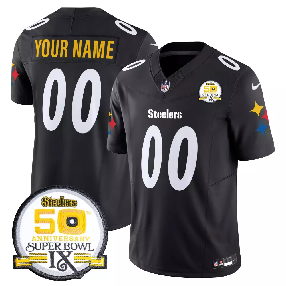 Custom Steelers Jersey Black Men Standard White Yellow Anniversary Vapor Limited