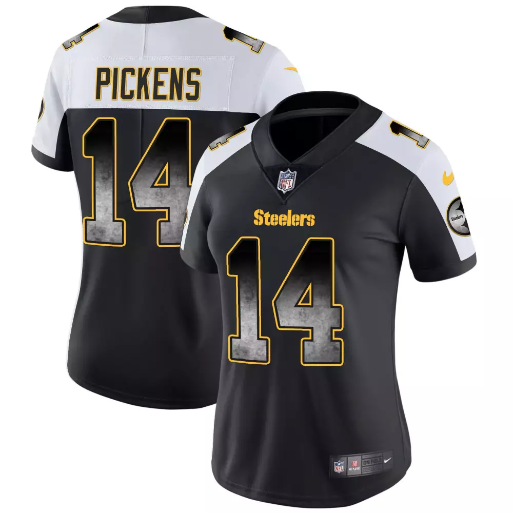George Pickens 14 Steelers Jersey Black Men Alternate Split Design White Yellow Vapor