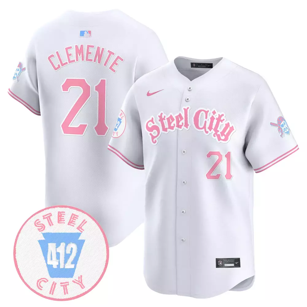 Roberto Clemente 21 Steel City Jersey White 412 Men Pink Unisex Vapor Premier Limited