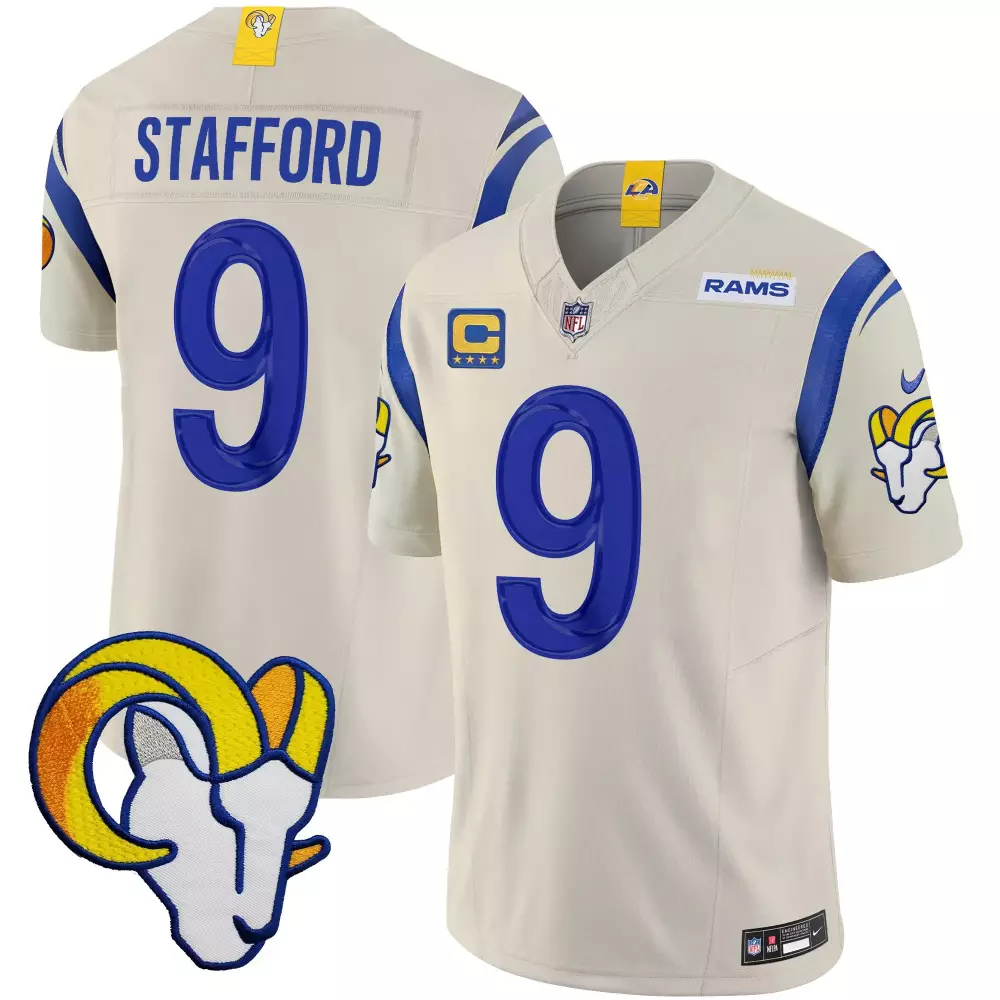 Matthew Stafford 9 Rams Jersey White Men Blue Yellow Vapor Limited v2 All Stitched