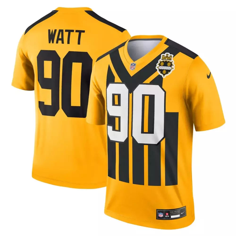 T.j. Watt 90 Steelers Jersey Yellow 2023 Color Rush Men Split Design Black Alternate