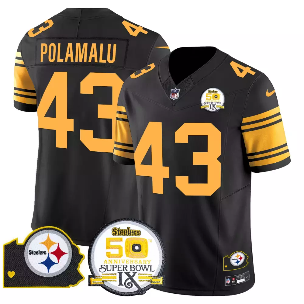 Troy Polamalu 43 Steelers Jersey Black Super Bowl Ix Men Gold Rush Anniversary Vapor