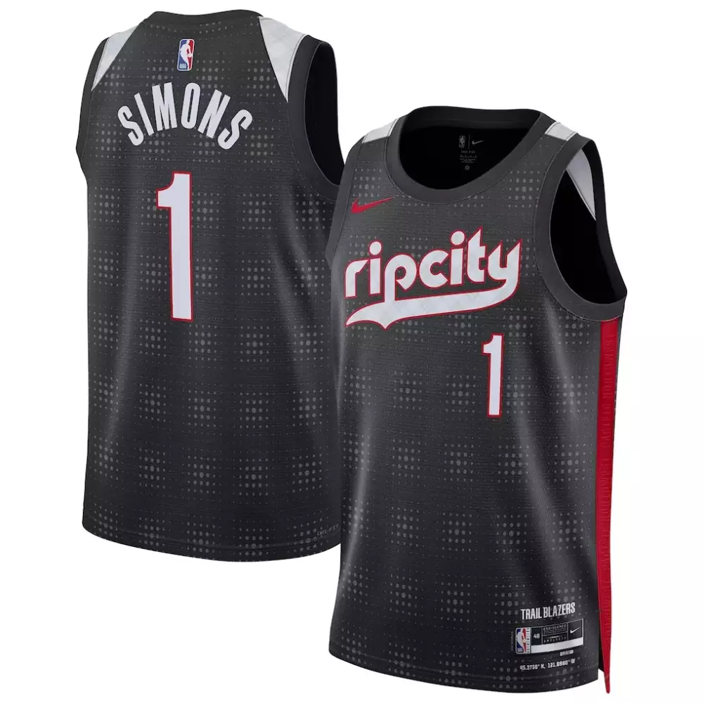 Anfernee Simons 1 Trail Blazers Jersey Black Men Standard White Red Unisex Swingman