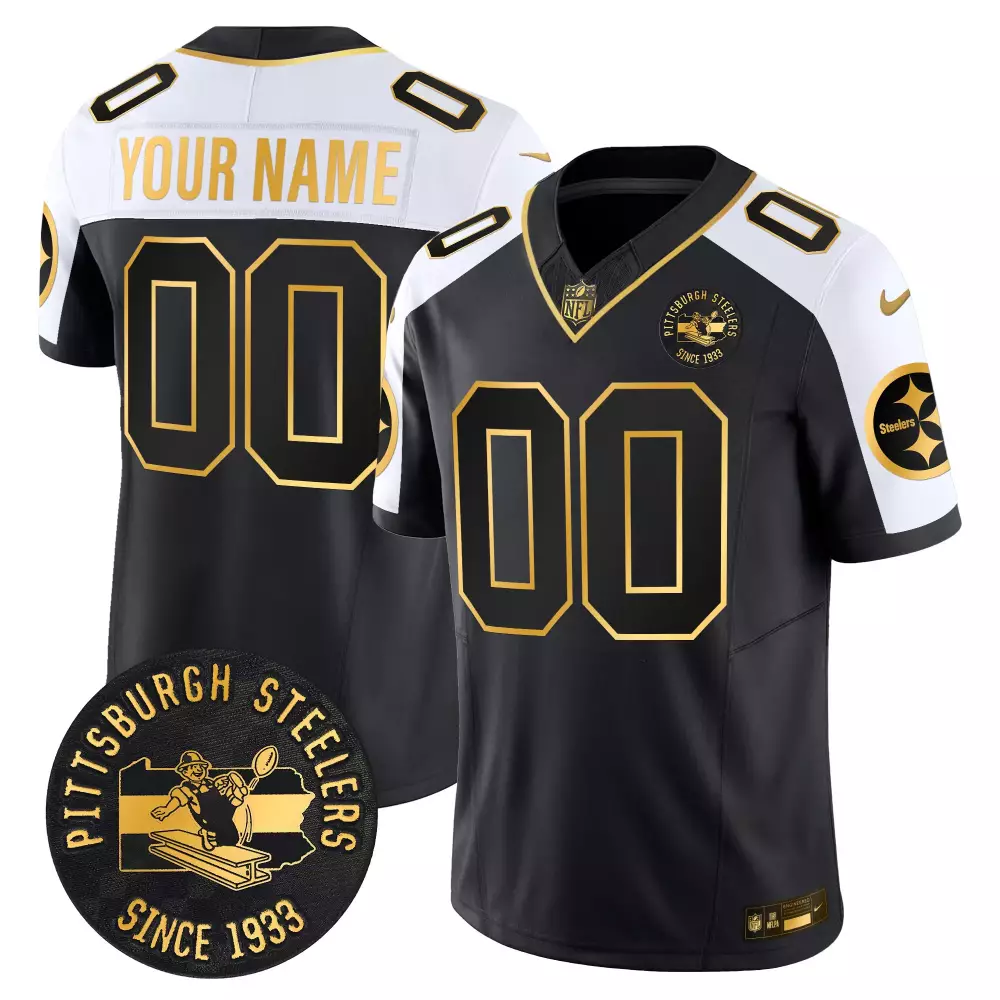 Custom Pittsburgh Steelers Jersey Black Special Edition Since 1933 Men White Gold