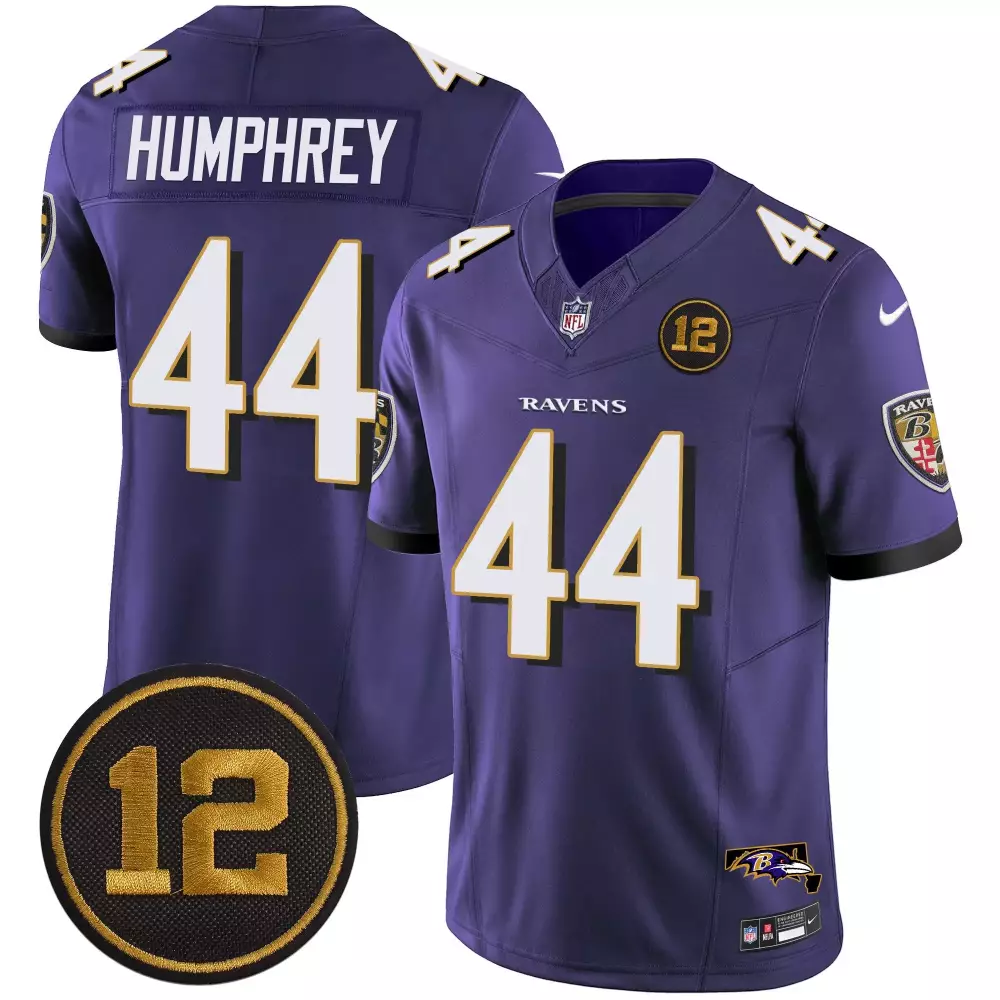 Marlon Humphrey 44 Ravens Jersey Purple Team Player Number Men White Gold Vapor Limited
