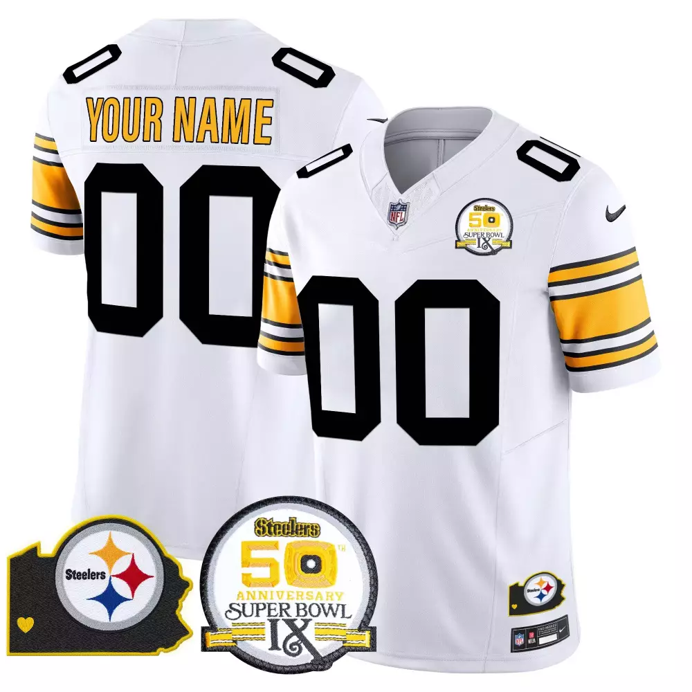 Custom Steelers Jersey White Super Bowl 50 Men Black Yellow Anniversary Vapor Limited