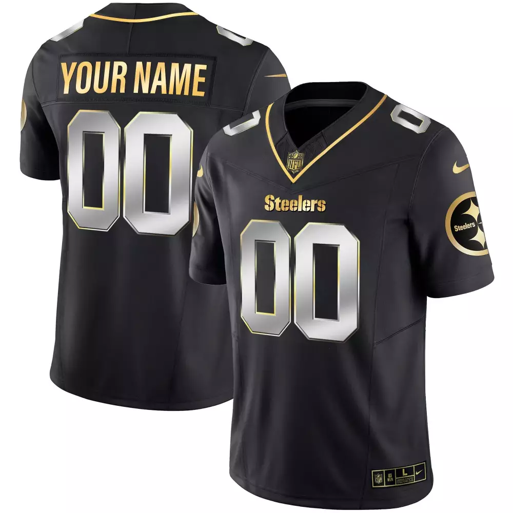 Custom Steelers Jersey Black Men Replica Gold Silver Limited Vapor v2 All Stitched