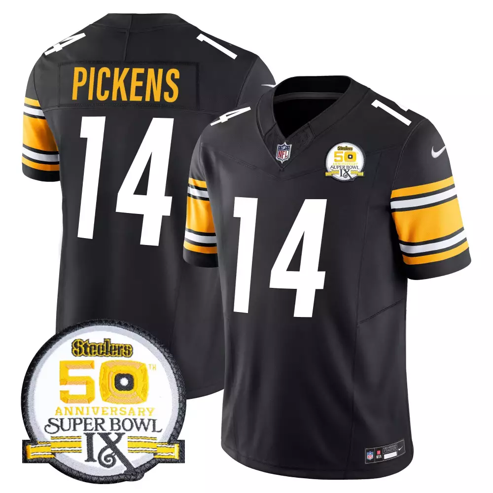 George Pickens 14 Steelers Jersey Black 50th Anniversary Super Bowl Ix Men Yellow