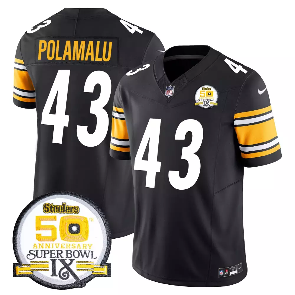 Troy Polamalu 43 Steelers Jersey Black 50th Anniversary Men Yellow White Vapor Limited