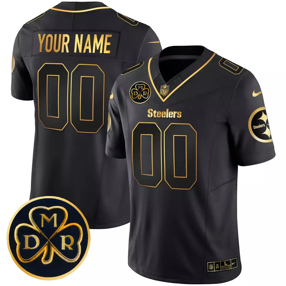 Custom Steelers Jersey Black Mdr Men Gold Vapor Limited All Stitched