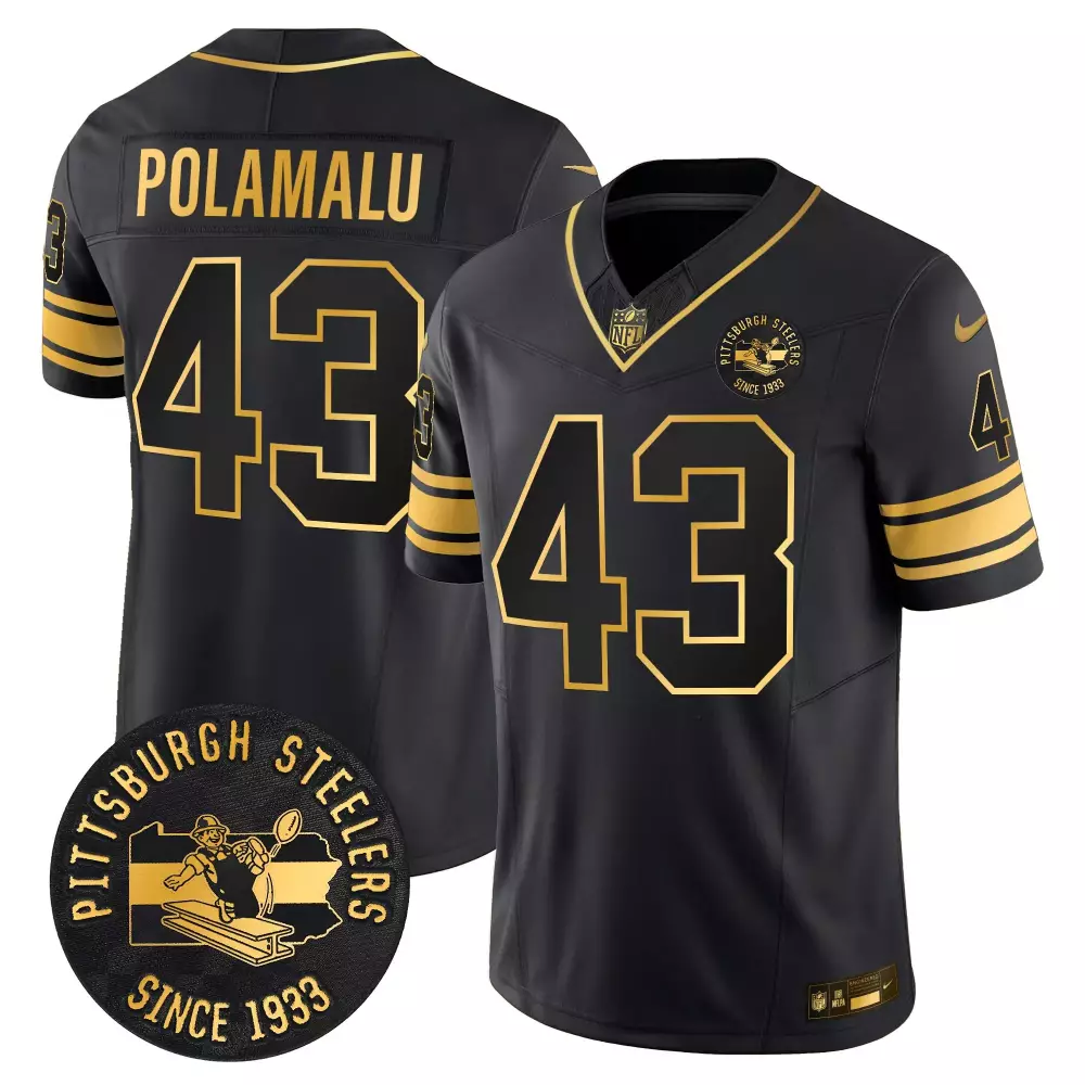 Troy Polamalu 43 Jersey Black Since 1933 Pittsburgh Steelers 2023 Men Player Gold