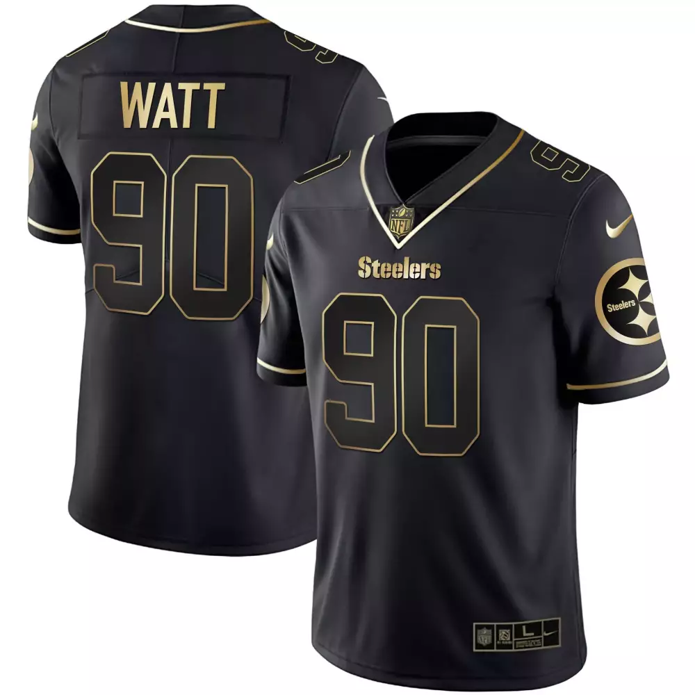 T.j. Watt 90 Steelers Jersey Black Men Gold All Stitched