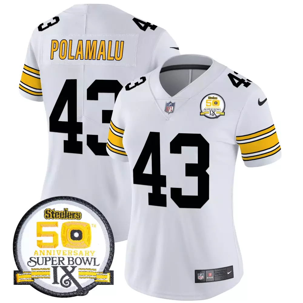 Troy Polamalu 43 Steelers Jersey White Super Bowl 50 Men Black Yellow Throwback Vapor