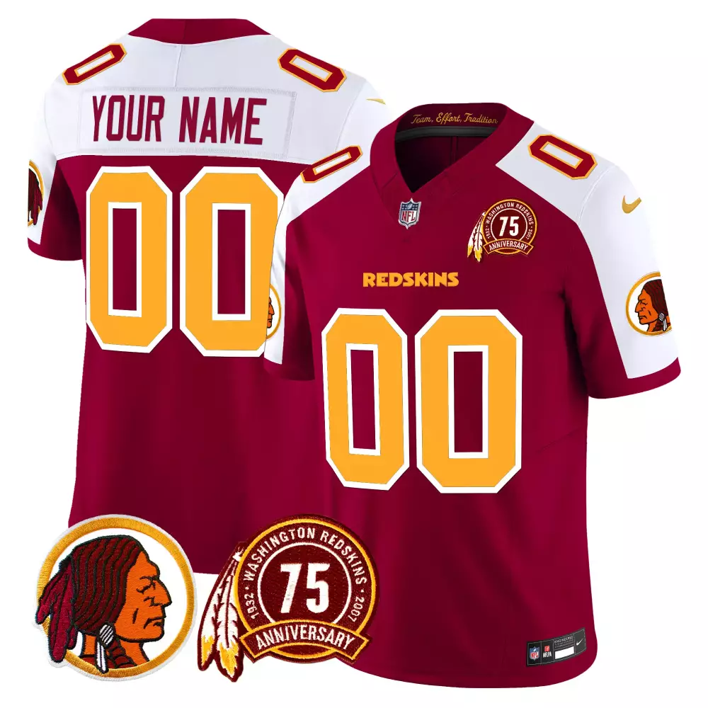 Custom Washington Redskins Jersey Maroon 75th Anniversary Native American Profile