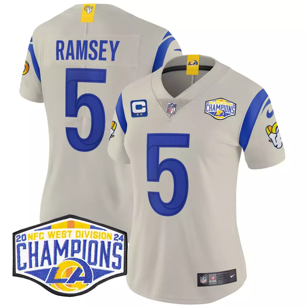 Jalen Ramsey 5 Los Angeles Rams Jersey White 2024 NFC West Division Champions Men