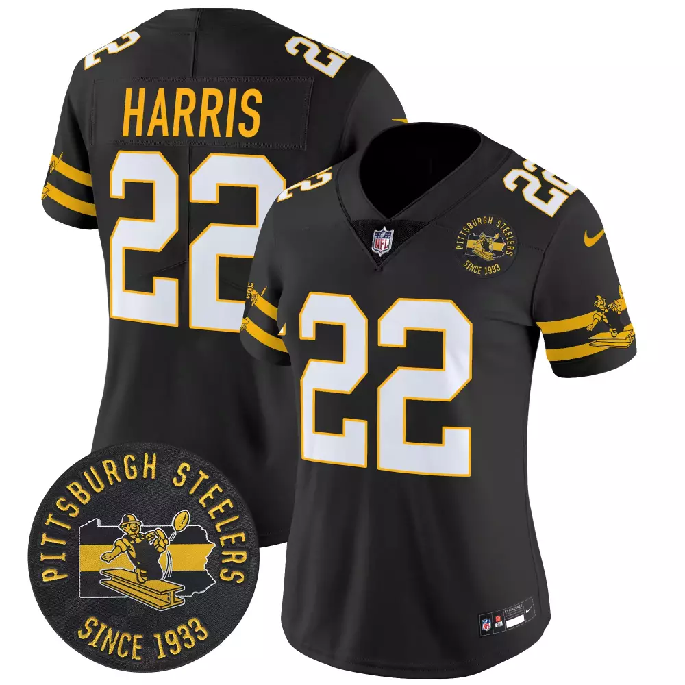 Najee Harris 22 Jersey Black Pittsburgh Steelers Since 1933 Men NFL Yellow White