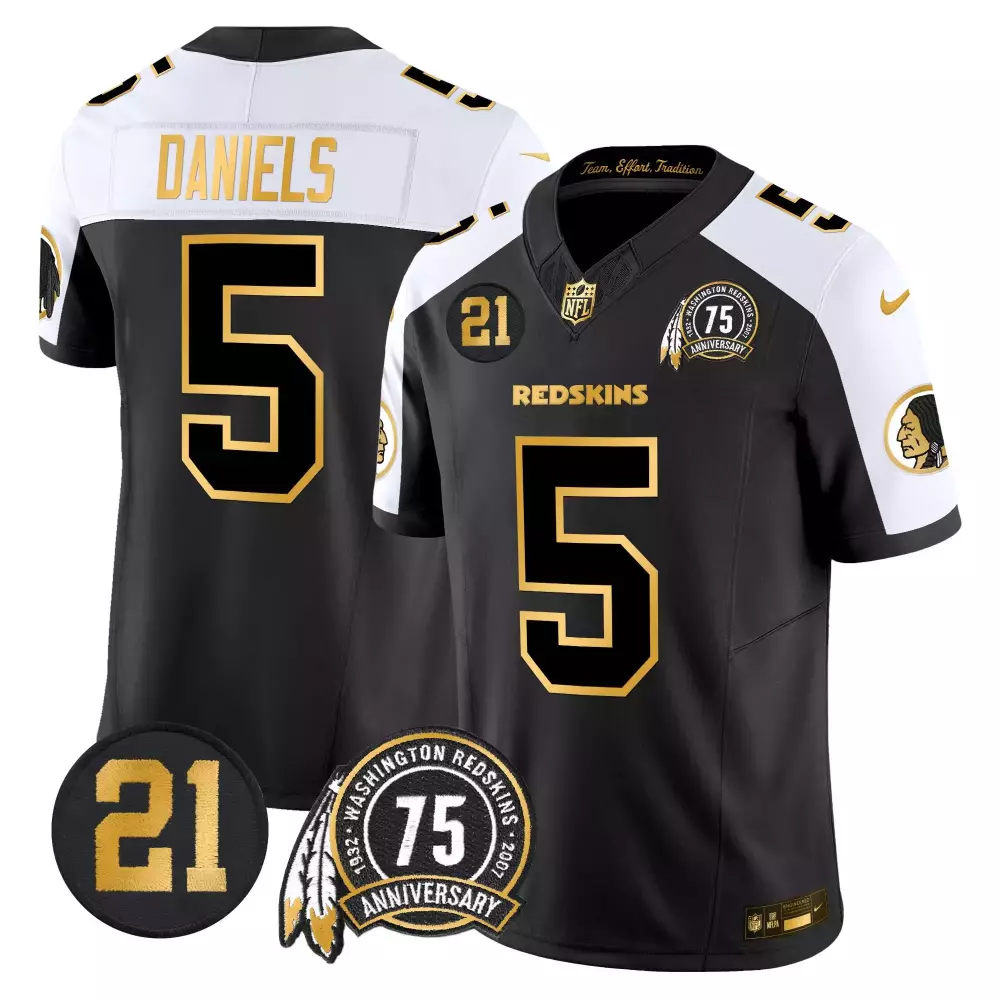 Jayden Daniels 5 Jersey Black 75th Anniversary Washington Redskins 2007 Men White