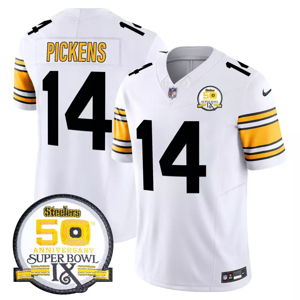 George Pickens 14 Steelers Jersey White Super Bowl Ix 50th Anniversary Men Black