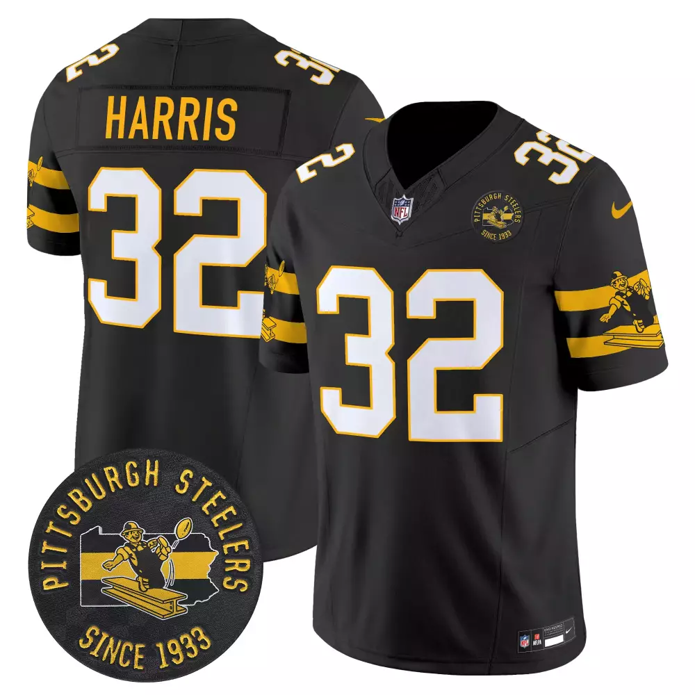 Franco Harris 32 Jersey Black Pittsburgh Steelers Since 1933 Men White Gold Throwback