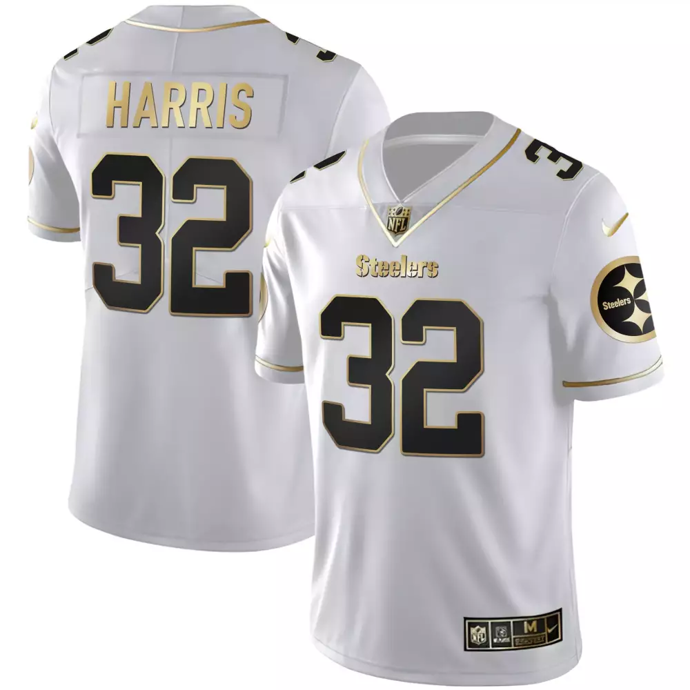 Franco Harris 32 Steelers Jersey White Men Standard Alternate Black Gold All Stitched