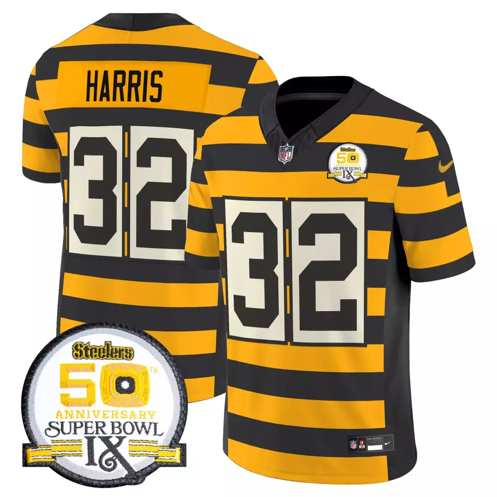 Franco Harris 32 Steelers Jersey Black Men Striped Gold Throwback Vapor Limited All