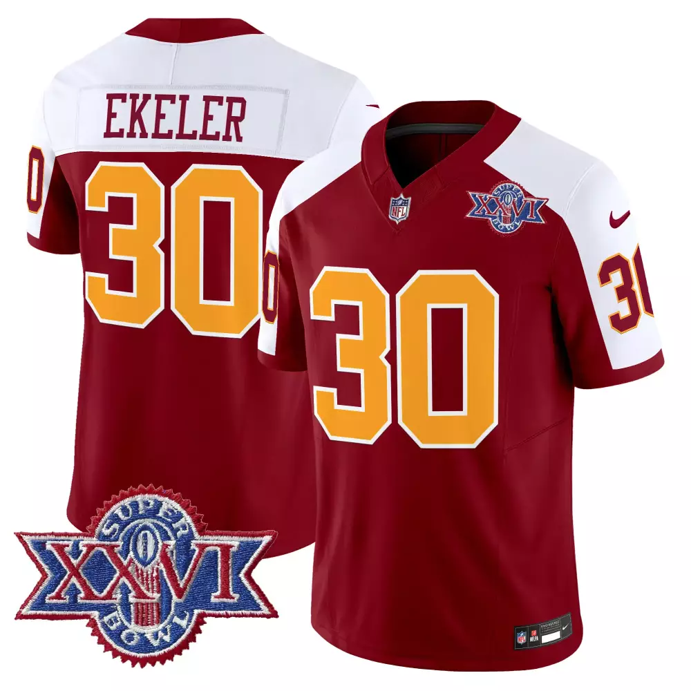 Ekeler Redskins 30 Jersey Maroon Super Bowl Xxvi Washington Commanders Men White