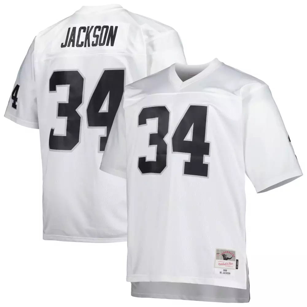 Bo Jackson 34 Raiders Jersey White Throwback Mitchell Ness Men Replica Black All