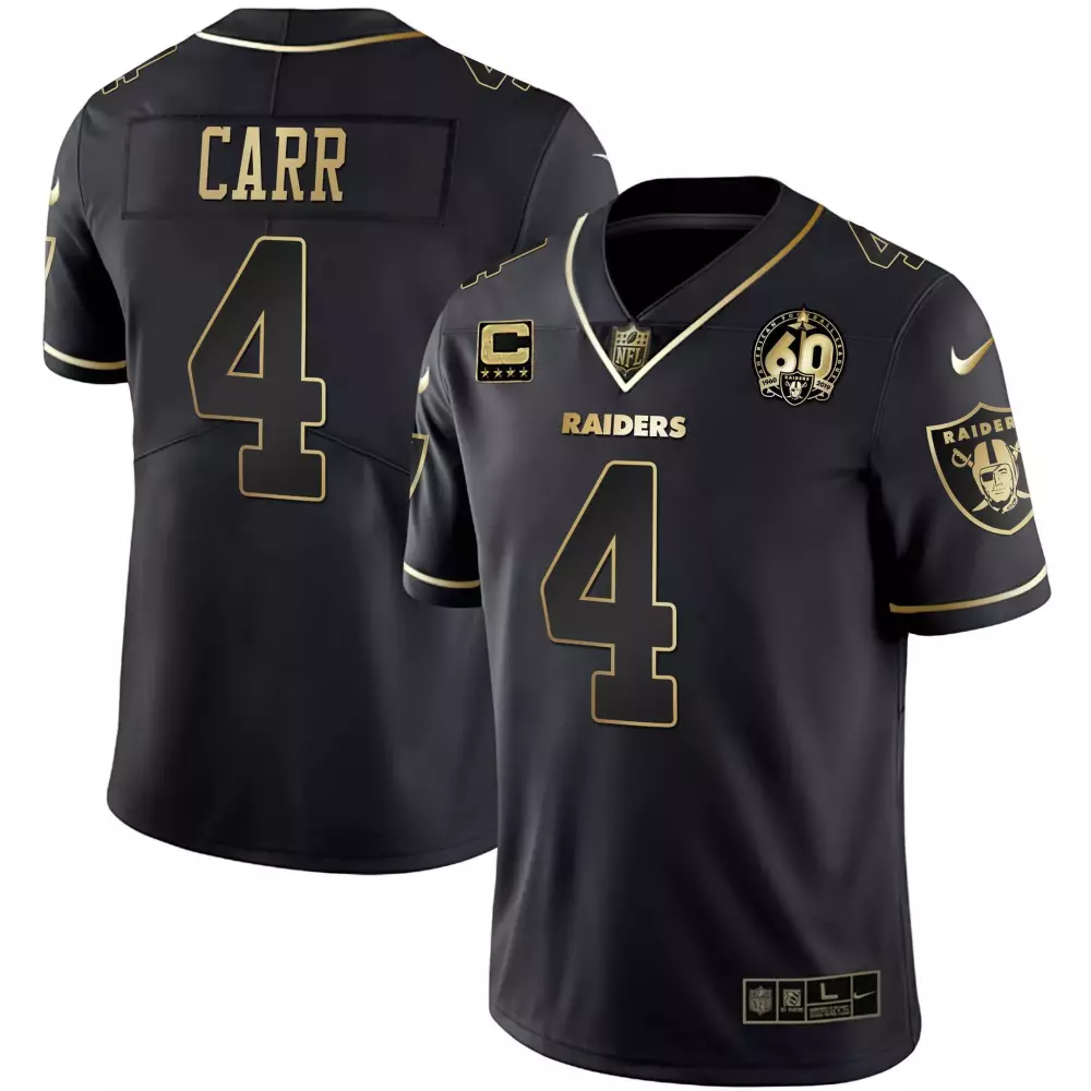 Derek Carr 4 Raiders Jersey Black 60th Anniversary 1960-2019 Men Player Gold All