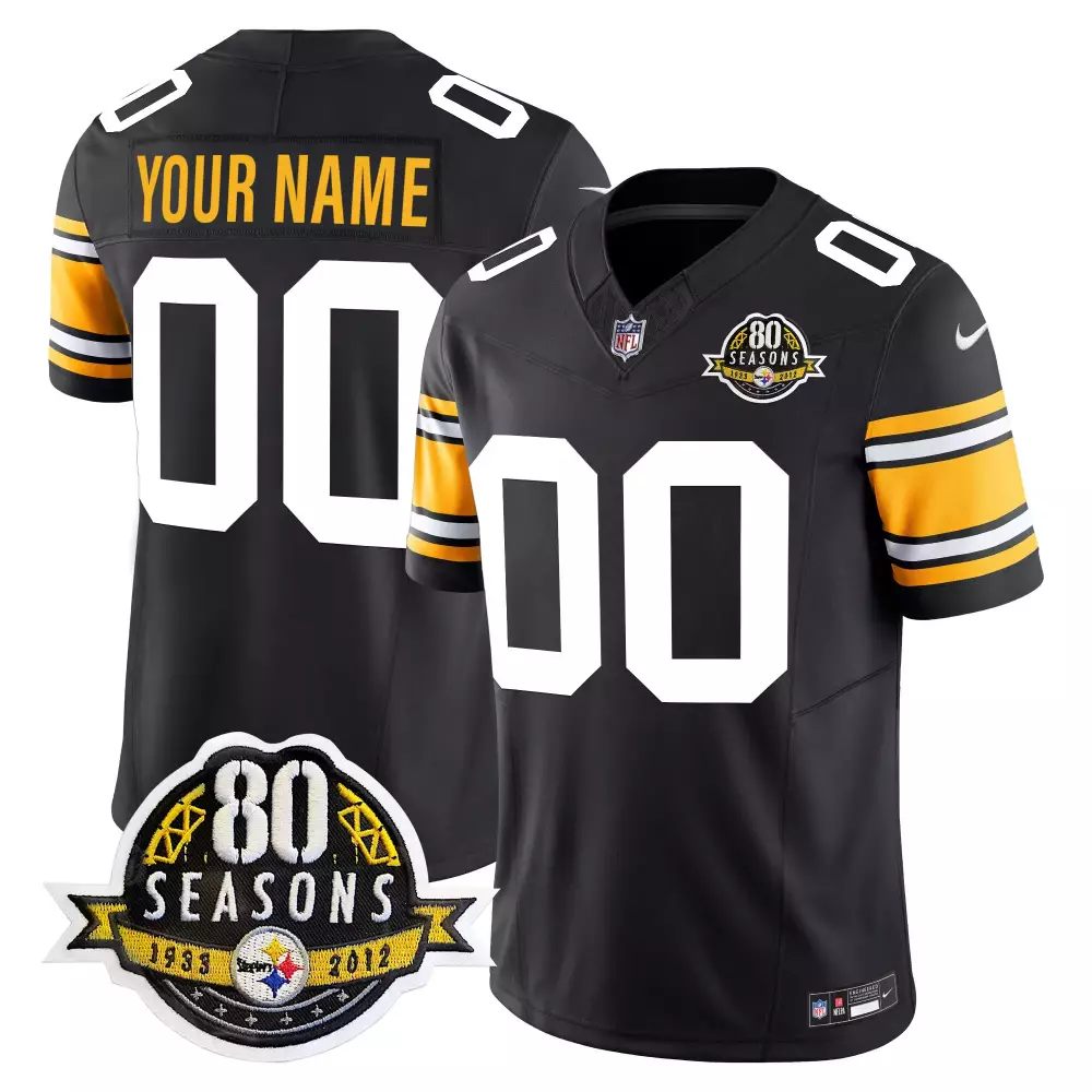 Custom Pittsburgh Steelers Jersey Black 80th Season 80 Seasons 1933-2012 Men Team