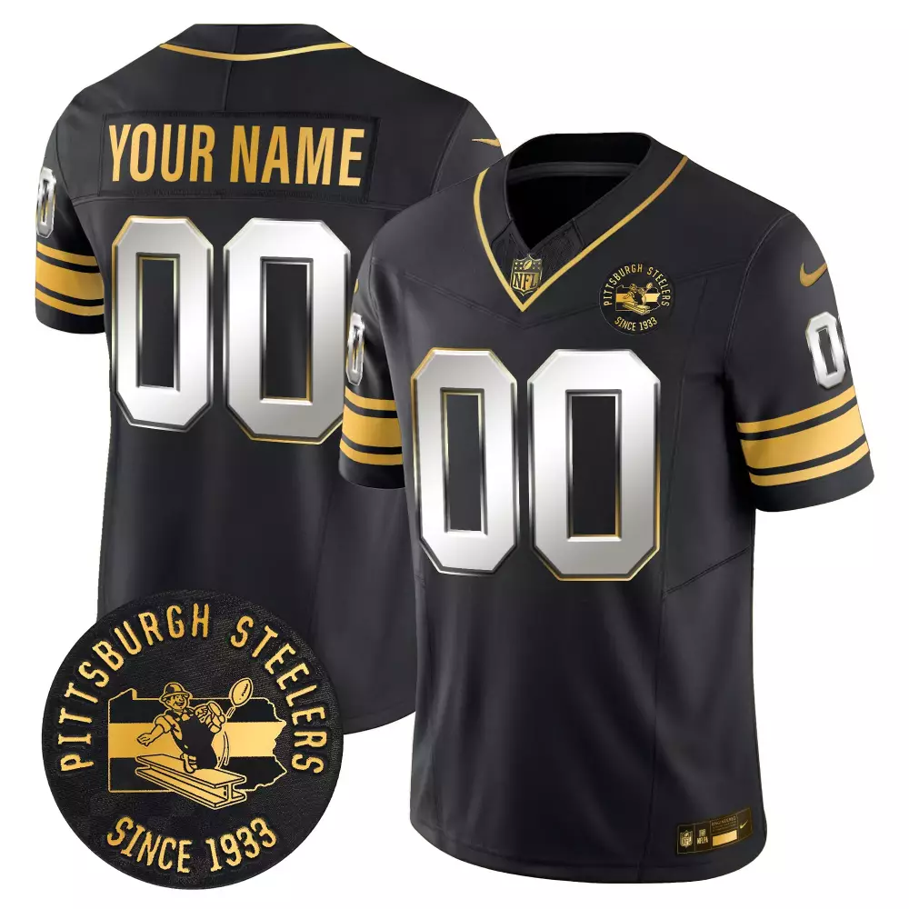 Custom Pittsburgh Steelers Jersey Black Since 1933 Men Gold Silver Limited Throwback