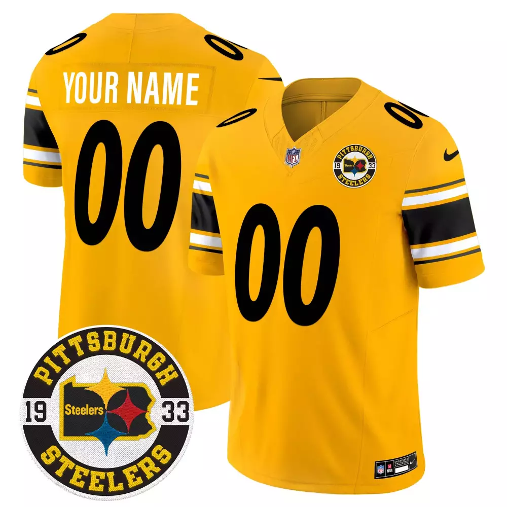 Custom Pittsburgh Steelers Jersey Yellow Super Bowl Xxxiii Men Black White Vapor