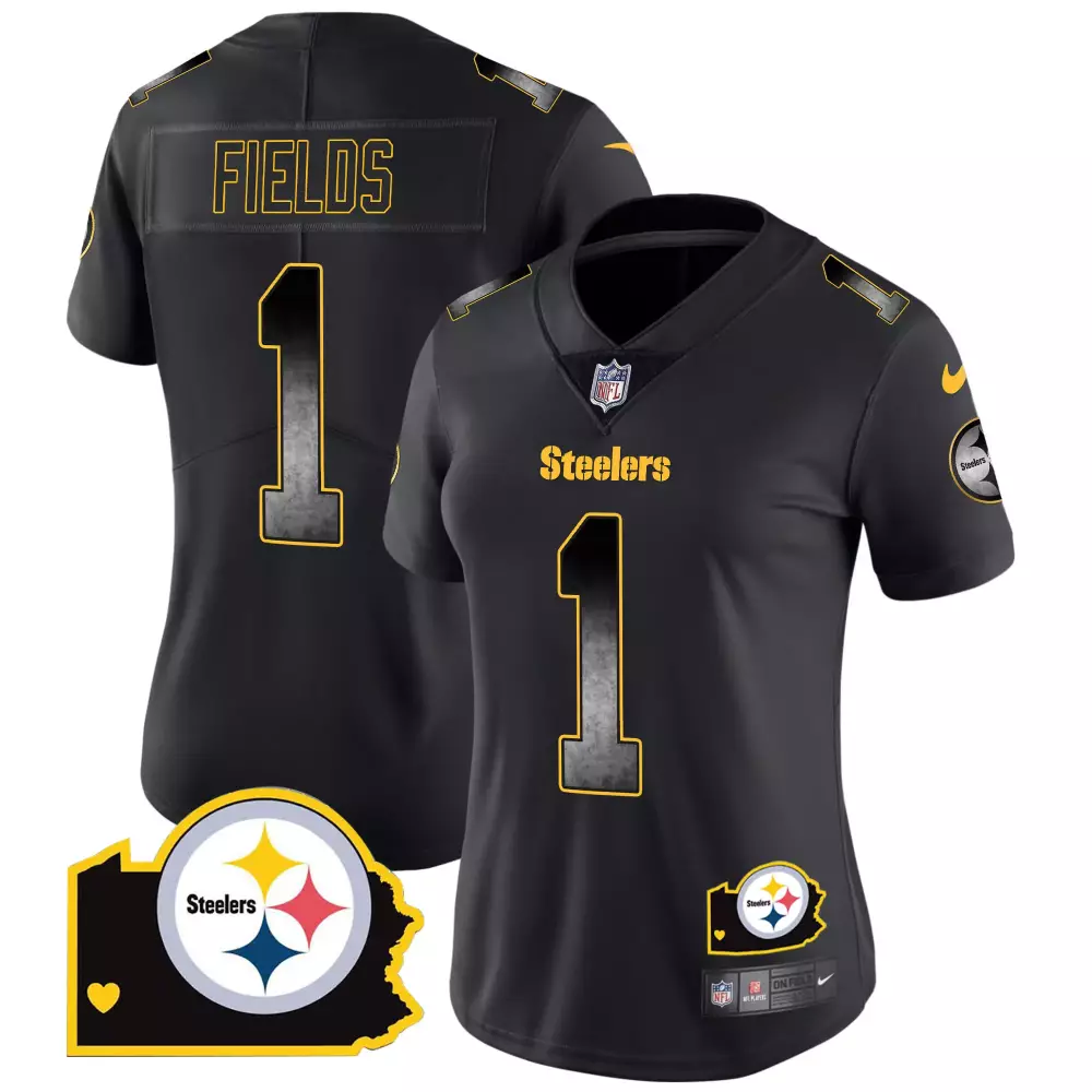 Justin Fields 1 Steelers Jersey Black Women Yellow Home Vapor All Stitched