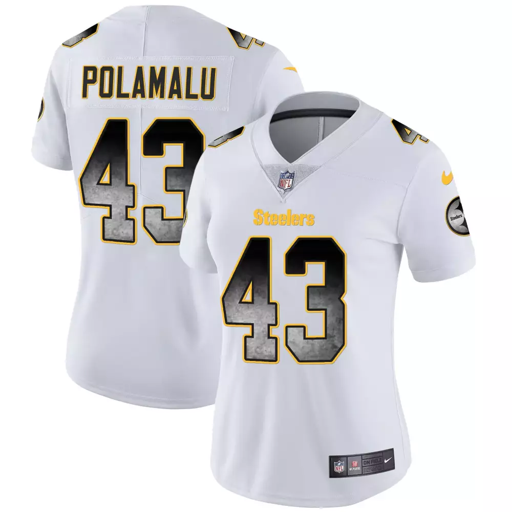 Troy Polamalu 43 Steelers Jersey White Men Replica Alternate Black Yellow Vapor All