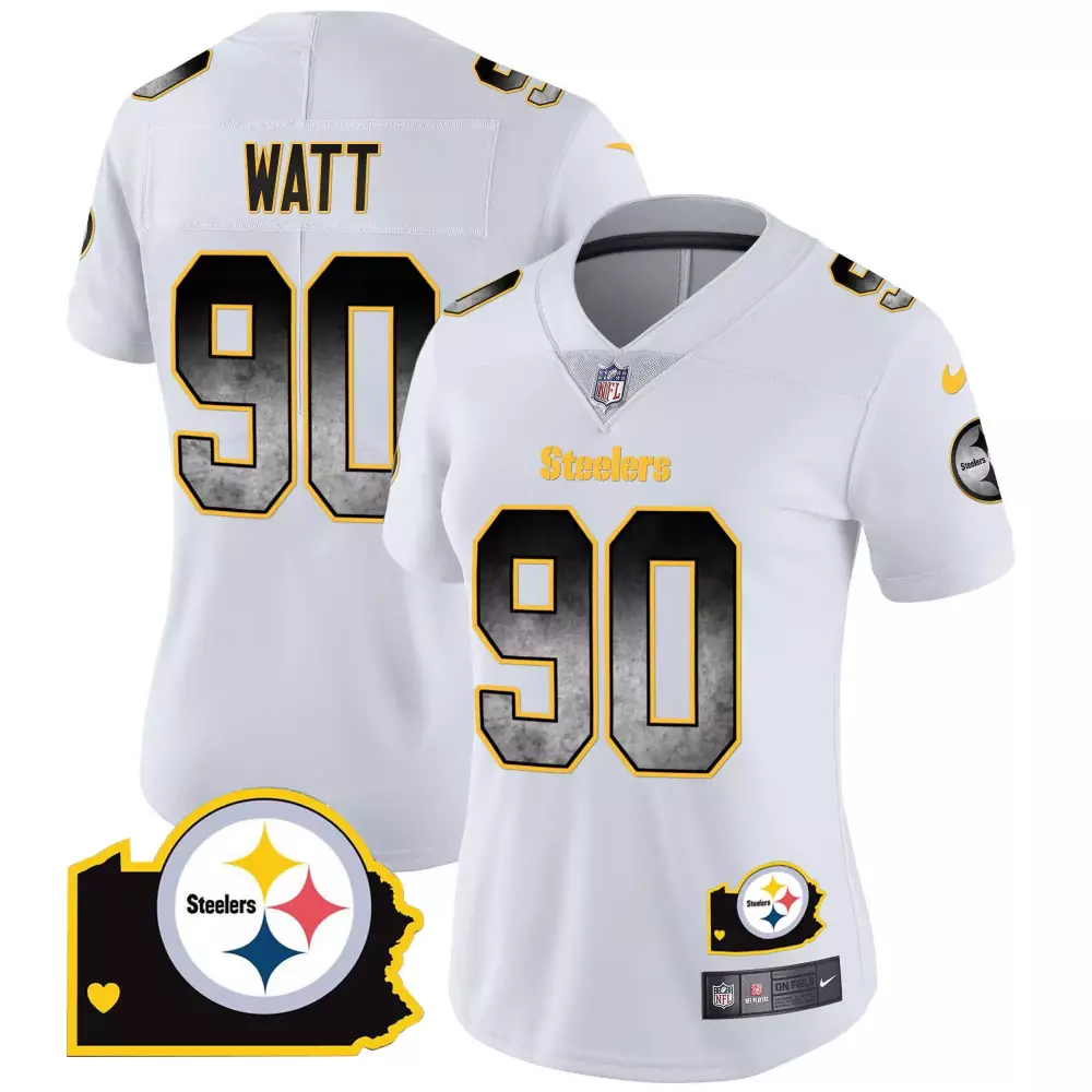 T.j. Watt 90 Steelers Jersey White City Connect 2023 Women Player Black Yellow Home